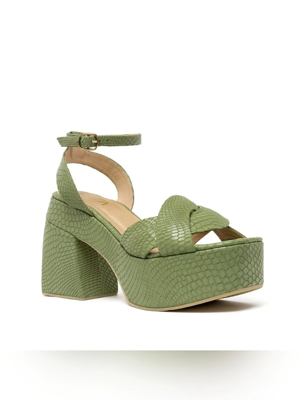 ALTA  Loretta Green Leather Platform Sandals 40